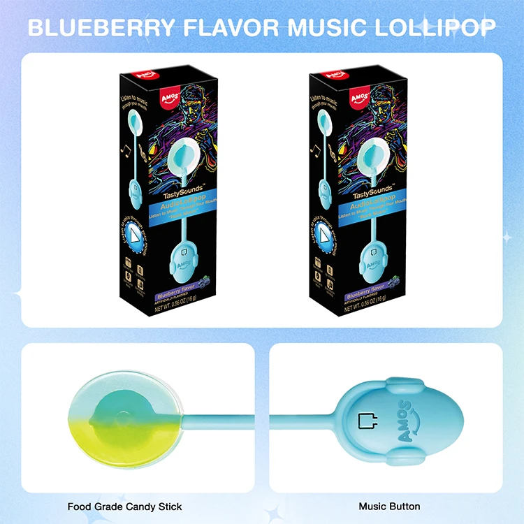 Amos Fruit Custom Flavors Hard Candy Hot Sale Novelty Music Lollipop Toy Sweet