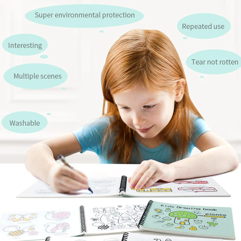 Educational Toy Erasable Coloring Doodle Book Cartoon Children Silicone Drawing Books Magic Drawing Painting Book For Kids