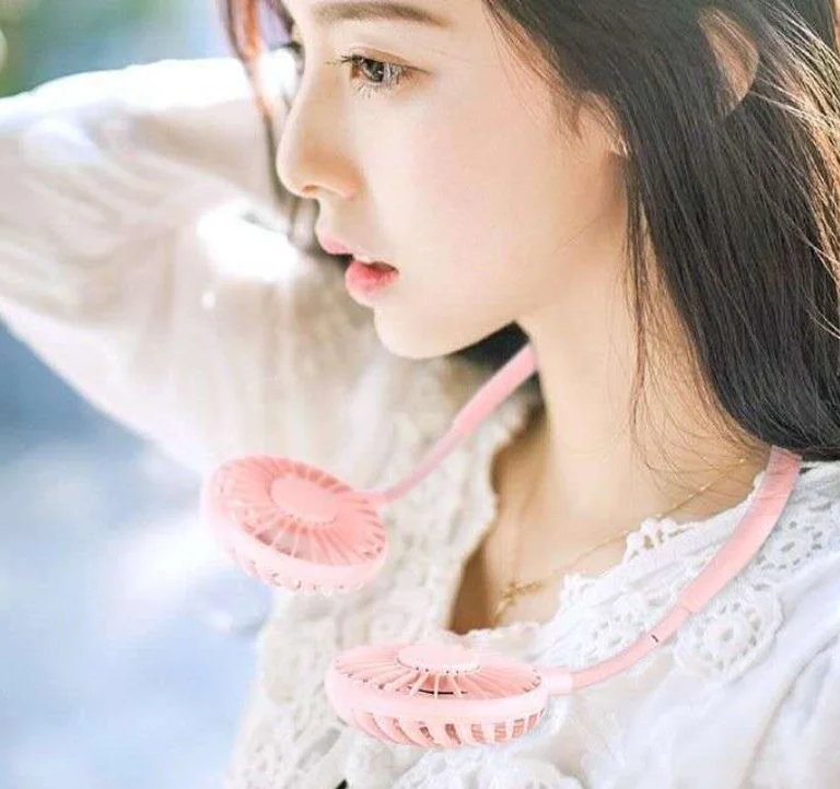 Wholesales Hands Free Mini Rechargeable Earphone Design Neck Fan Wearable Portable Hanging Neck Fan