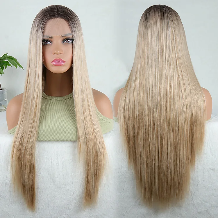 Julianna Hair New High Quality Premium Fiber Heat Resistant Natural Long Straight 30 Inch Ombre Blonde Synthetic Lace Front Wigs