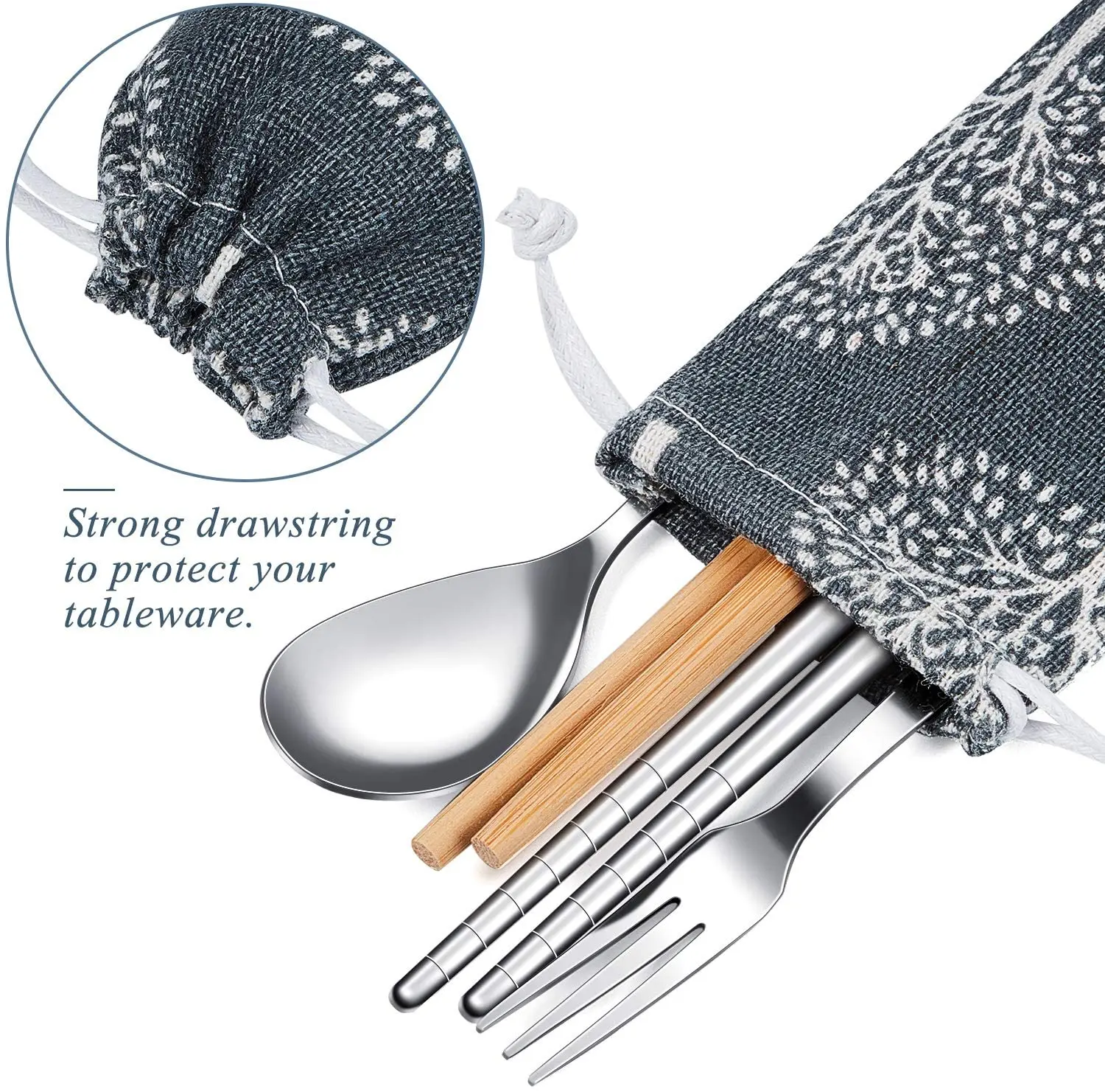 Cutlery Storage Bag Reusable Drinking Straw Stainless Steel Spoon Fork Straw Pouch Woven Tableware Storage Bag Travel Equipment