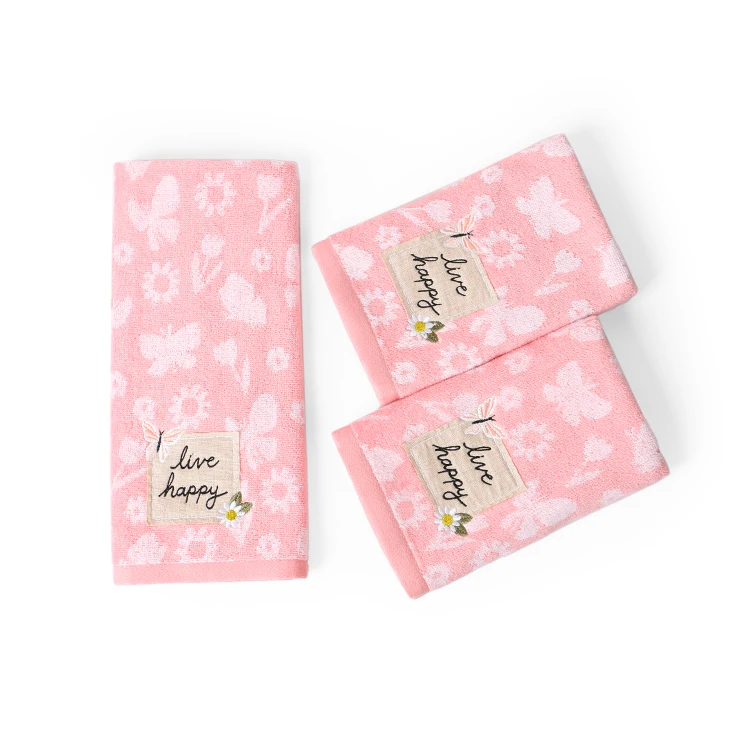 Bath towel set comfortable 100%cotton terry with free fancy embroidery and customized bag