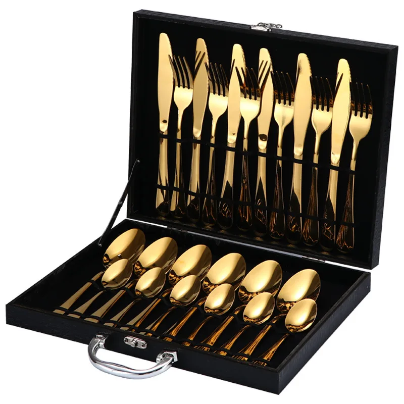 
Amazon Plated Gold Flatware PVD Titanium Fork Spoon Knife Stainless Steel Cutlery Set Kichan Set For Wedding 