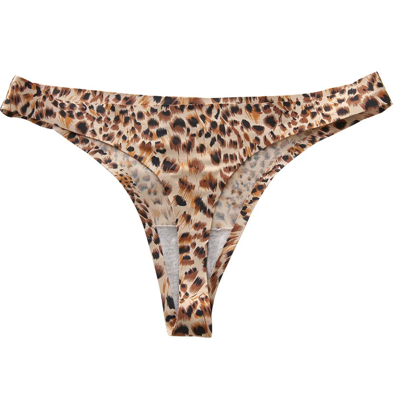 Thong female ice silk sexy leopard print one piece seamless sexy European and beautiful t-pants invisible panties