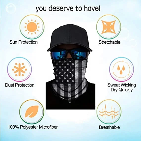 Black Face Shield Riding Motorcycle Head Skull Balaclava Warm Neck Gaiter Face Protector Mask Bandana