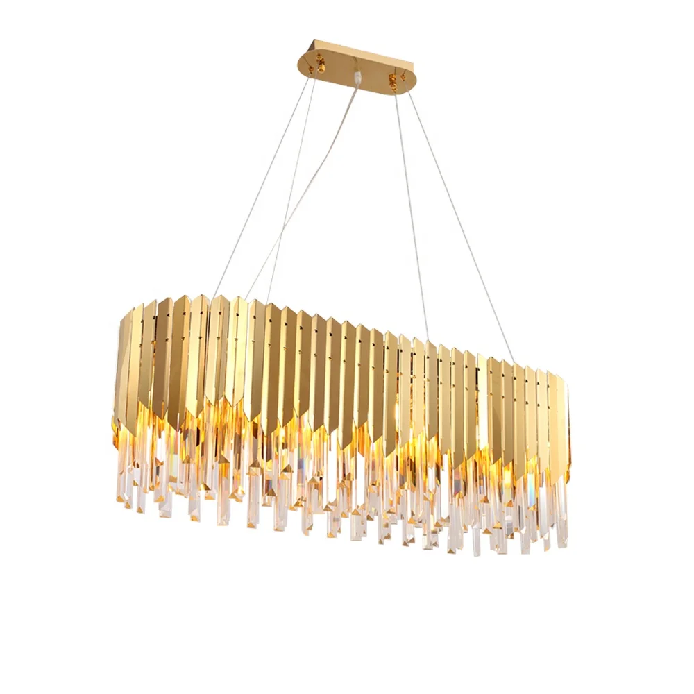 Modern luxury antique egyptian gold metal rectangle glass transparent bubble crystal pendant light living room chandelier lamp