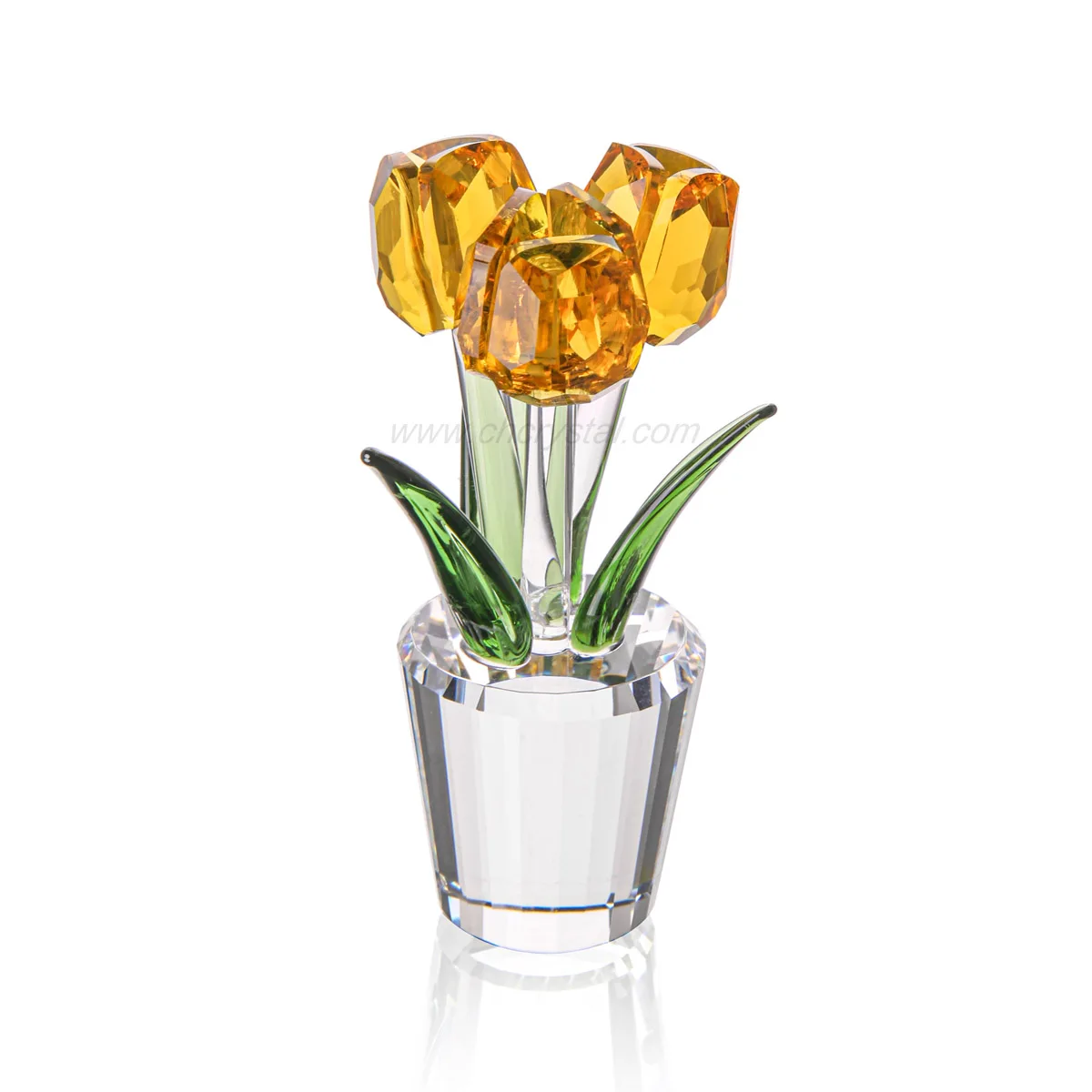 Hot selling crystal yellow small glass ornaments souvenir valentine gift sets for dresses home decoration