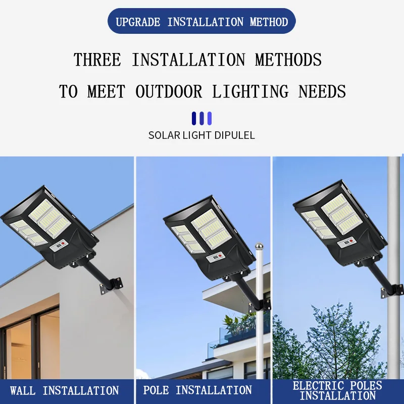 New 200W/400W/600W Outdoor ABS Solar Street Light with Motion Sensor Energy Saving IP65 Waterproof Black for Road