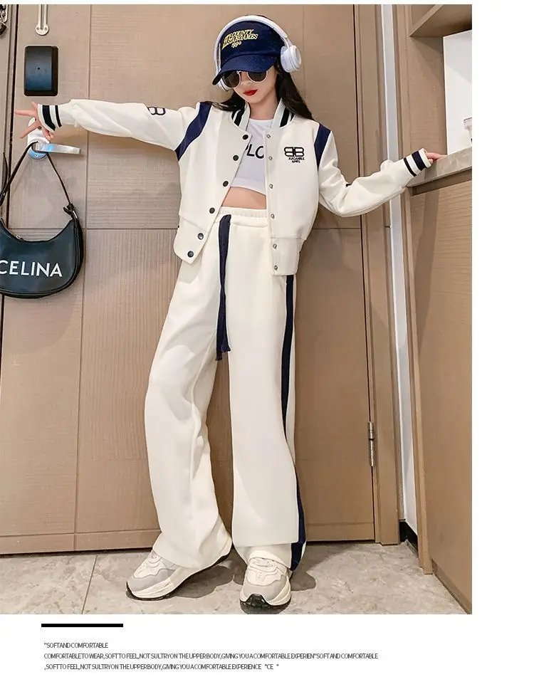 Spring Autumn  New Fashionable Trend Loose Style Sports Sets Youth Teeange Kids Boutique Clothes Girls Baseball Jacket Suits