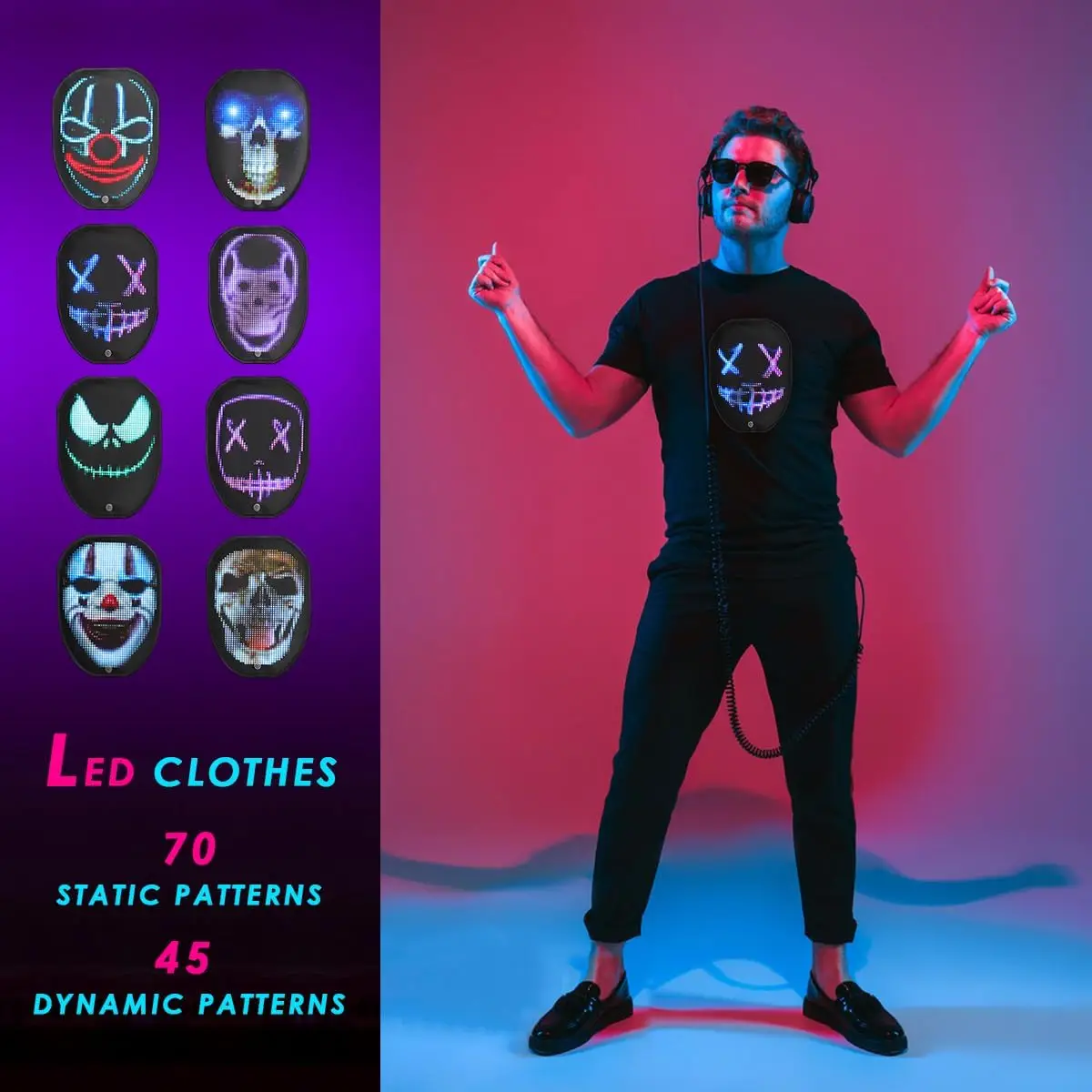 Unisex Fashion App Control LED Shining T Shirt Phone Programmable Flashing LED Display Screen T Shirt