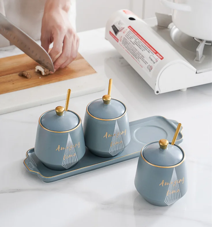 Creative Personality Geometric Pattern Letter Printing Irregular Shape Nordic Ceramic Seasoning Jar