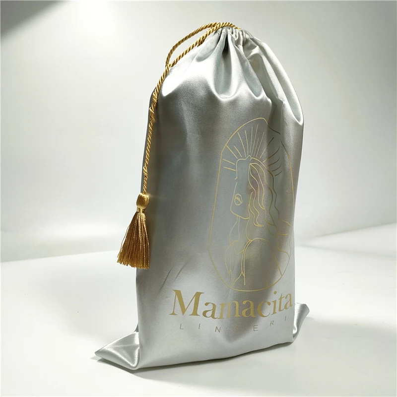 Sample sublimation gift custom logo candy bag satin brocade pouch  embroidery pouches for packaging human hair wig satin bag