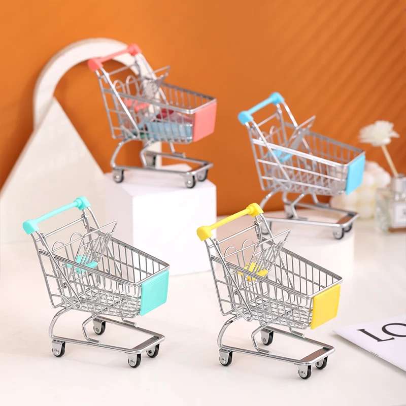 Desktop Decoration Finishing Toys Mini Stainless Steel Shopping Trolley Shopping Cart Toys