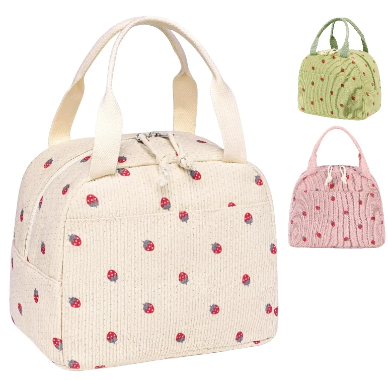 Large Capacity Reusable Insulate Lunch Bag for Women Men Cute Corduroy Lunch Tote Bags Lunch Box Cooler for Work Picnic or Adult