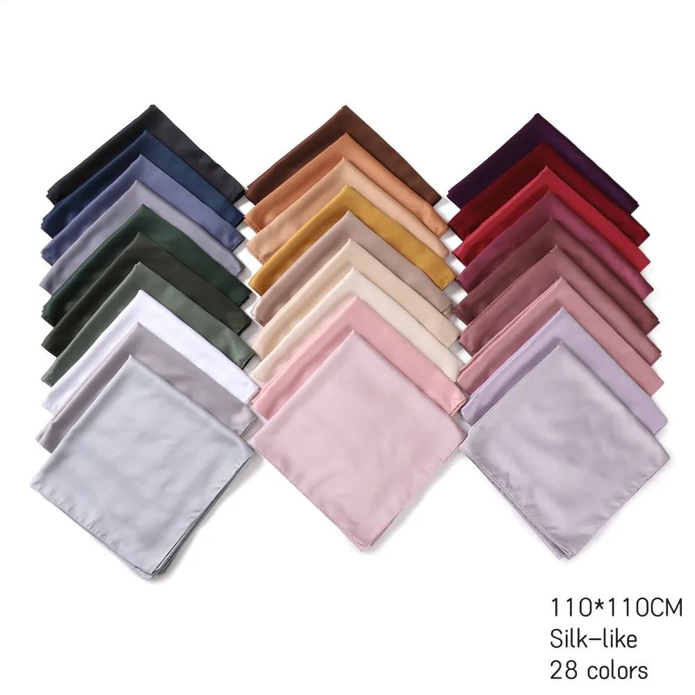 NEW 110*110cm High Quality Customized Tudung Ladies Solid Color Satin Scarf Shawl Wrap Muslim Hijab Women Matte Stain Silk Hijab