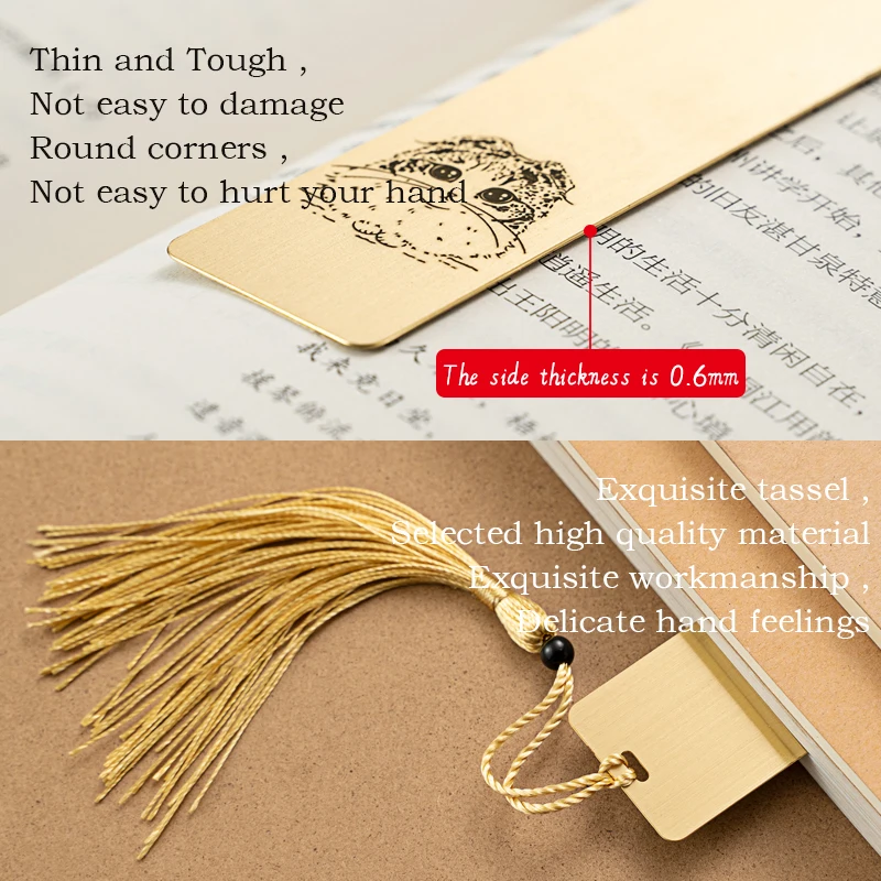 Golden Cute Cat Metal Bookmark With Tassel And Custom Logo,Gold Plated Funny Promotional Brass Bookmark Metal,Boxed Bookmark