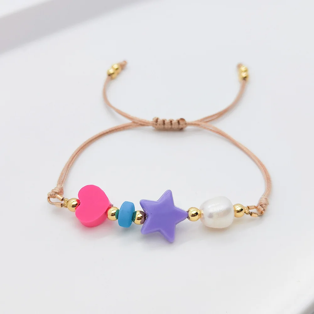 Wholesale dainty fashion jewelry  custom colorful clay beads jewelry cultured pearl bracelet multiple beads bracelet for girls