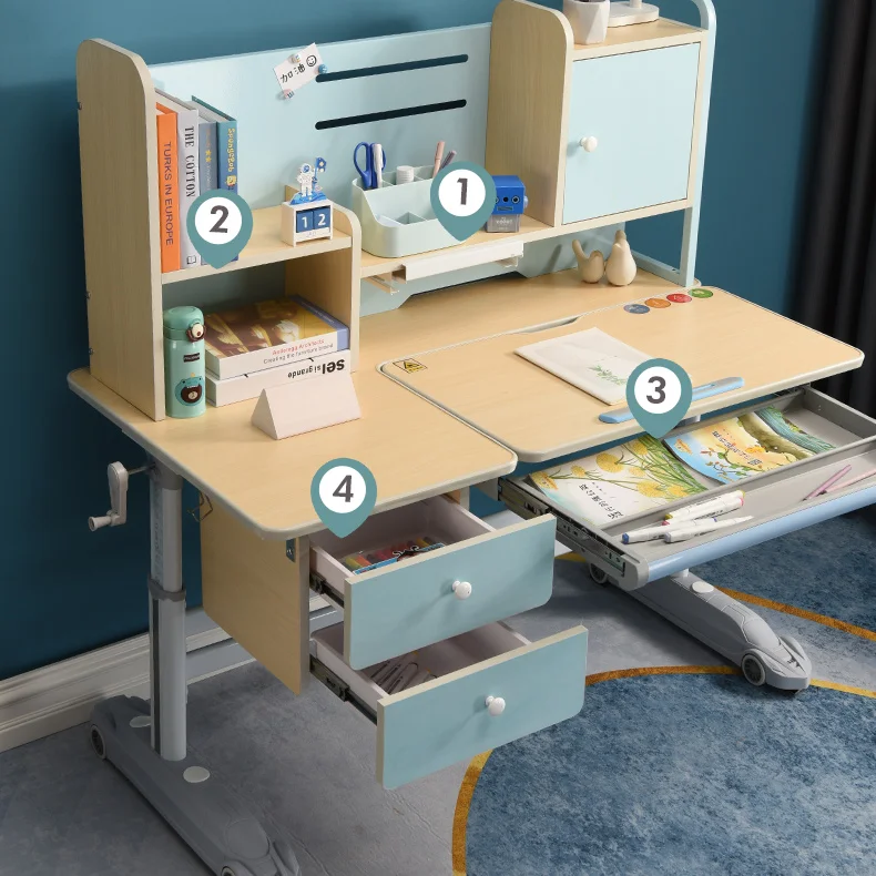High Quality ergonomic children desk tilt table wood adjustment study table and chair for children to study
