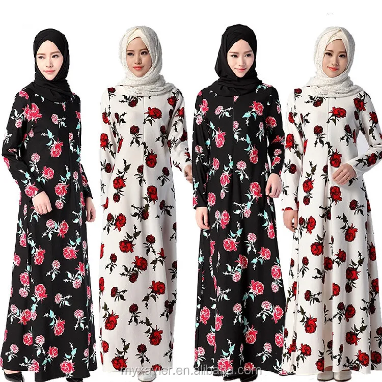 Muslim Dress Fashion Floral Print Abaya in Dubai Islamic Clothing For Women Maxi Dresses