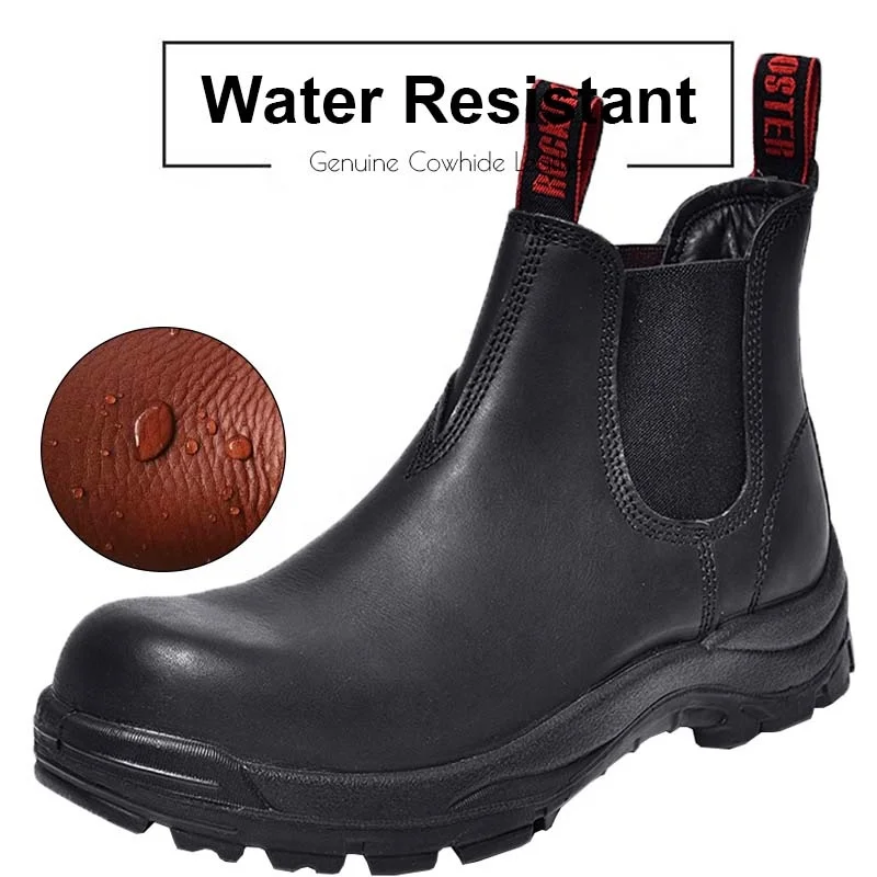 High-end customized Black genuine leather no laces industrial safety boots for South Africa