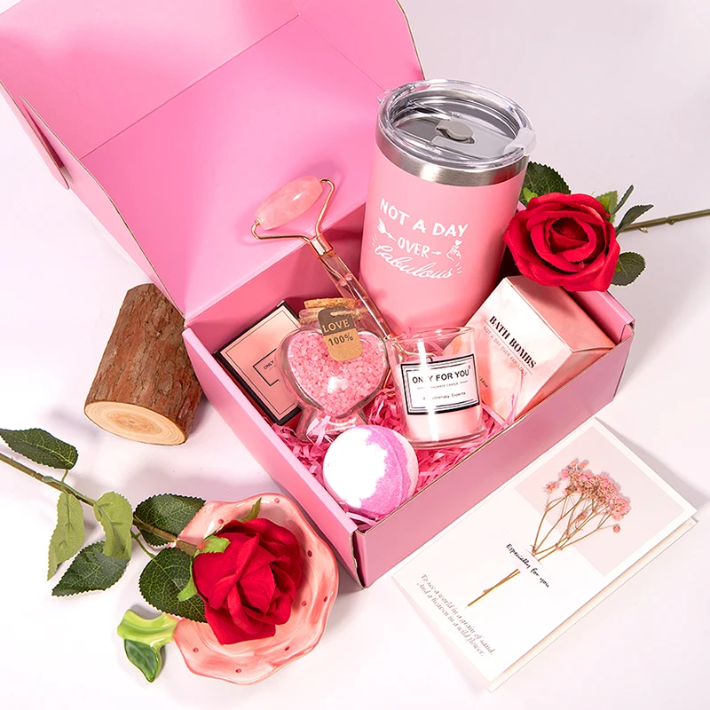 ShiYan Pink Christmas Custom Private Label Box Includes Soap Bath Bomb Shower Steamers Christmas Bath Gift Set