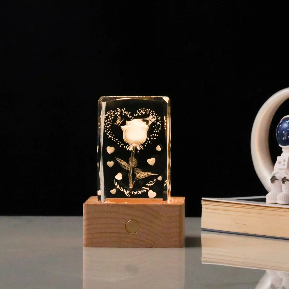 Factory wholesale hot fashion bedroom or office desktop decoration 3d laser engraved crystal glass cube block light
