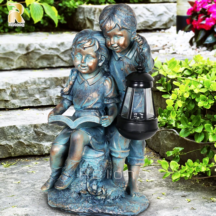 Out Door Garden Bronze Human Figure Lady Holding Lamp Light Statue Sculpture
