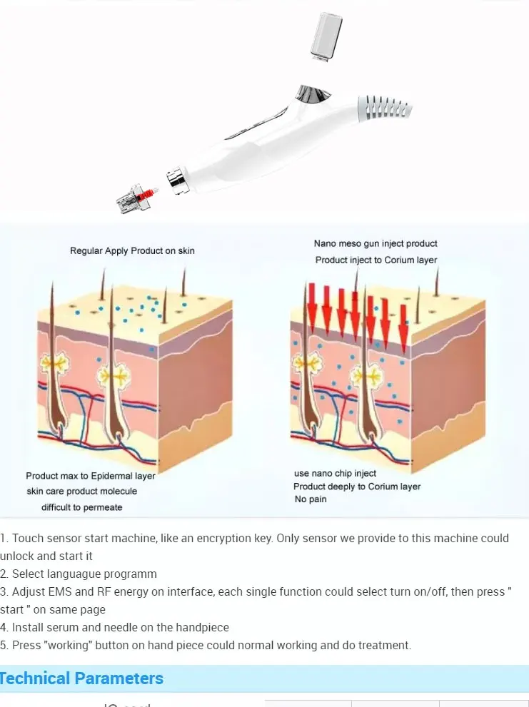 EMS No Needle Facial Skin Lifing Beauty Device Rf Needless Mesotherapy Injection Machines Meso Nano Gun