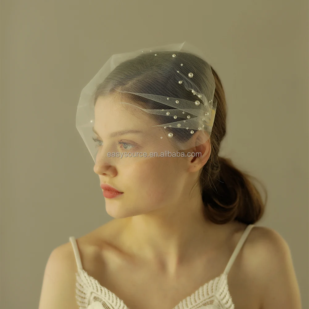 JD20 Classic design Pearl Short Veil wedding veil with comb Hair accessoires for Brides