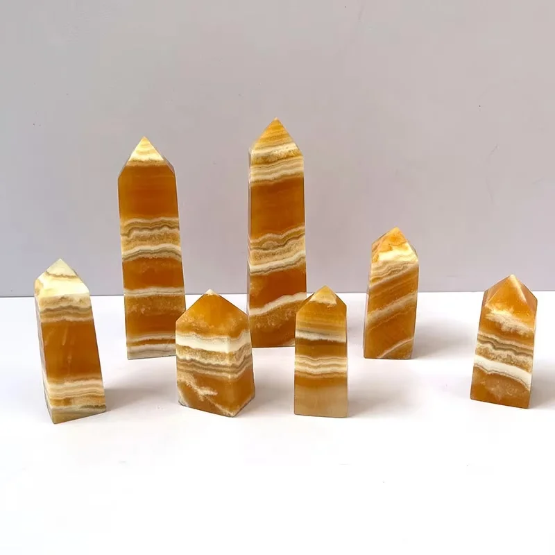 Wholesale Crystal Point Natural Crystals Healing Stone Wand yellow calcite Tower For Home Decor