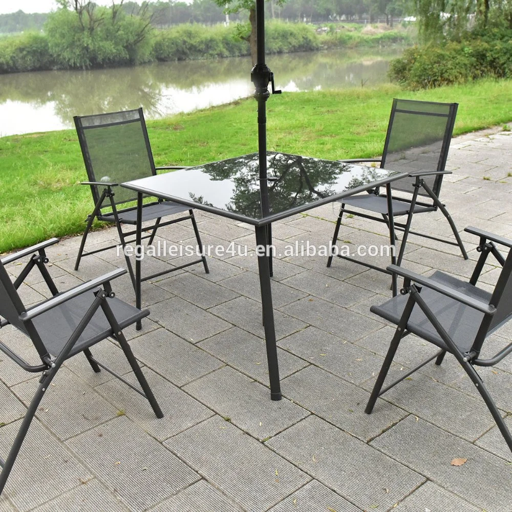 6 шт. садовая мебель для патио, 4 складных стола и стулья с зонтиком