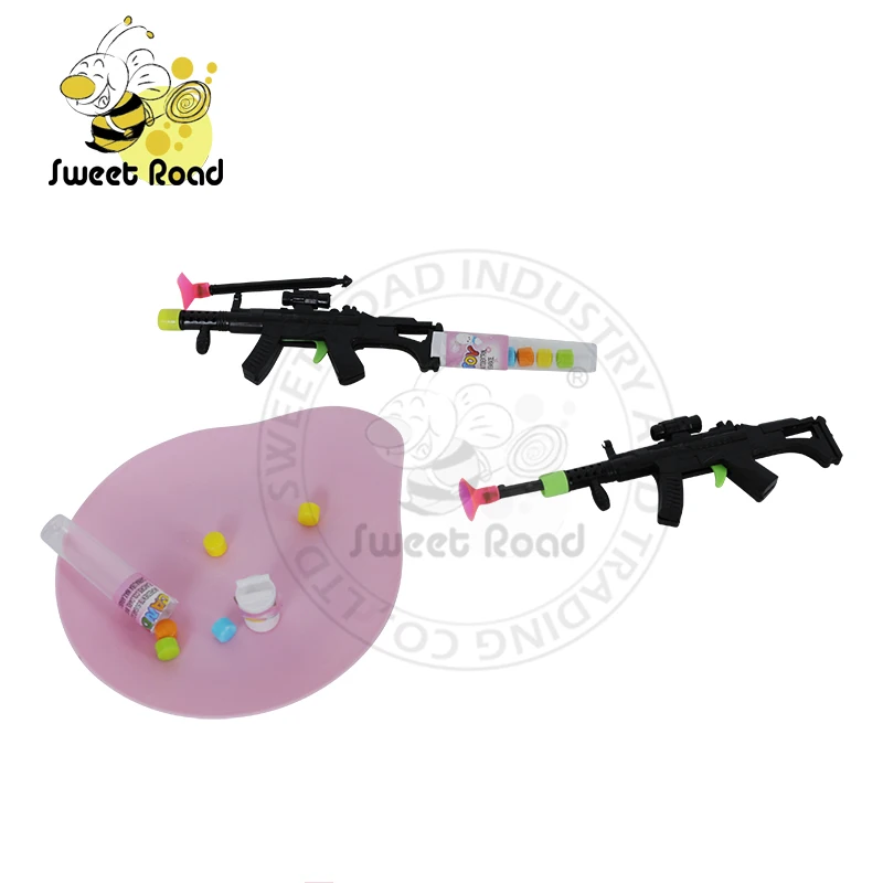 Halal Hot Sale Promotional Black Plastic Cartoon Gun Toy Candy
