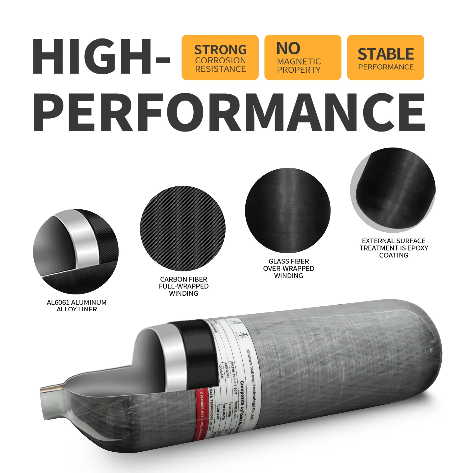 TUXING China Suppliers ODM High Quality Hardness 4.7L High Pressure 300bar 4500psi Breathing Swimming Carbon Fiber Gas Cylinder