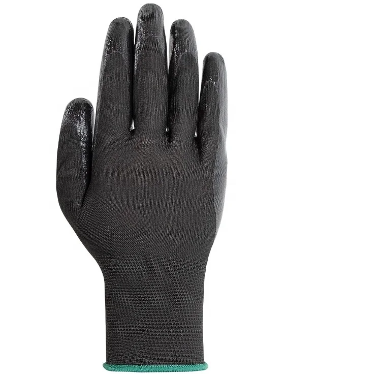 Oil Proof Smooth Nitrile Coated Seamless Knit Nylon Safety Work Gloves For Construction Repair