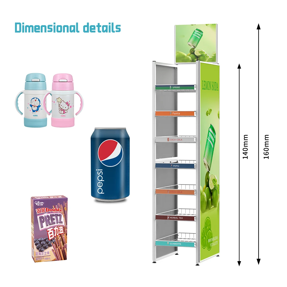 Retail Beverage Rack Metal Cola Display Rack Customized Supermarket Aluminum Beverage Bottle Display