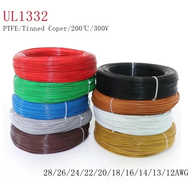 UL1332 PTFE Wire FEP Plastic Insulated High Temperature Electron Cable For 3D Printer 28/26/24/22/20/18/16/14/13/12/10AWG