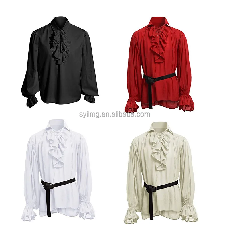 Pirate Costume Retro Style Medieval Vintage Pirate Men T Shirt Long Sleeved T Shirt Halloween Cosplay Pirate Dress Up Costume