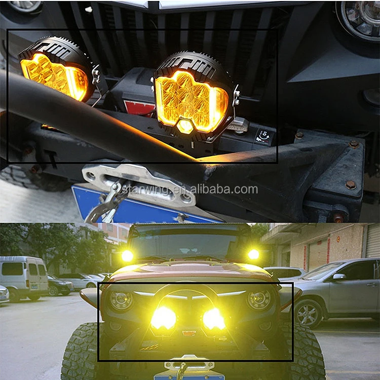 New Arrival V Design For Jeep Wrangler LED Work Light 90W Dual Color Round Trucks Off road LED Car light