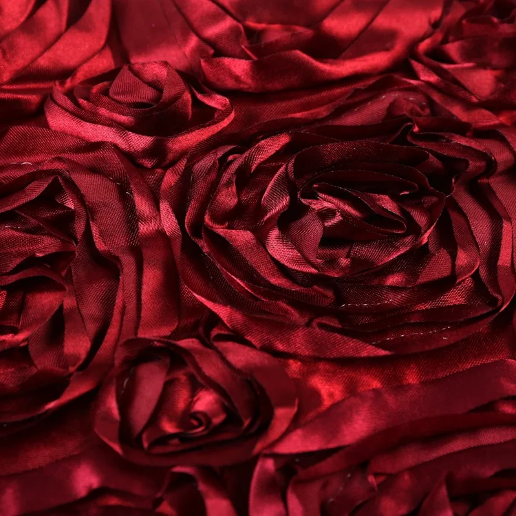 Wedding Carpet Table Cloth 3D Rose Flower Embroidery Satin Rosette Fabric embroidery rosette fabric for wedding decoration