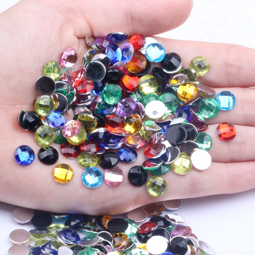 Acrylic Beads Wholesale Flat Back Round Earth Facets Many Colors 8mm 50pcs Nail Rhinestone Glue On Beads For Jewelry Making