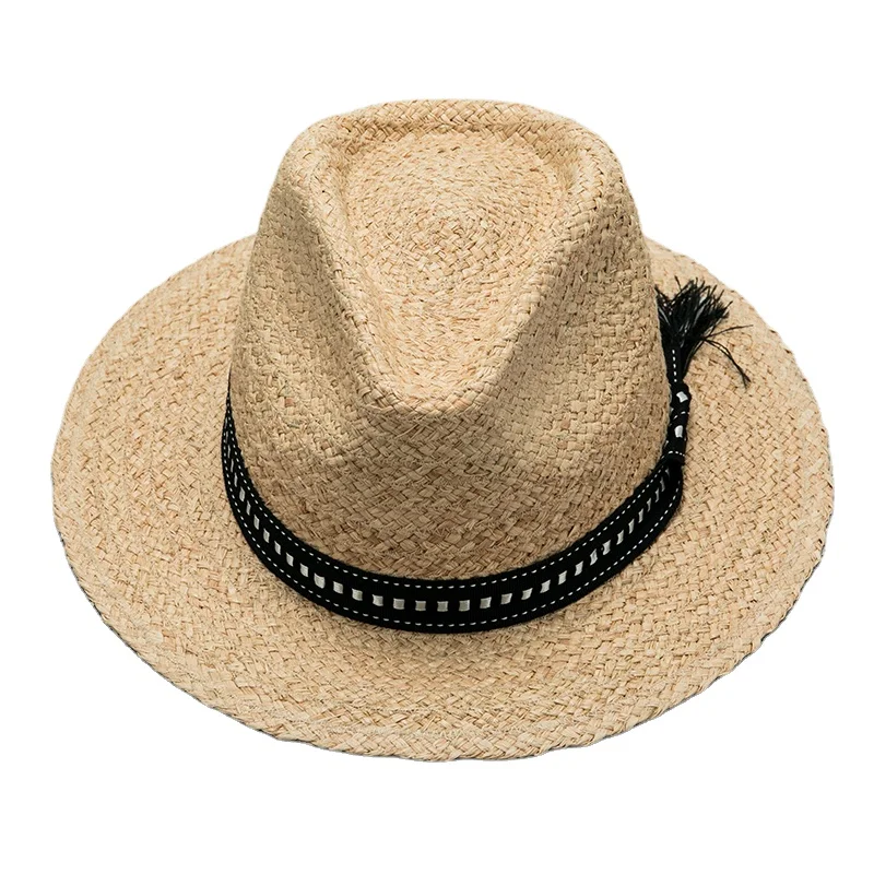 Daily Life Summer Natural Color Classic Unisex Raffia Fedora  Hat