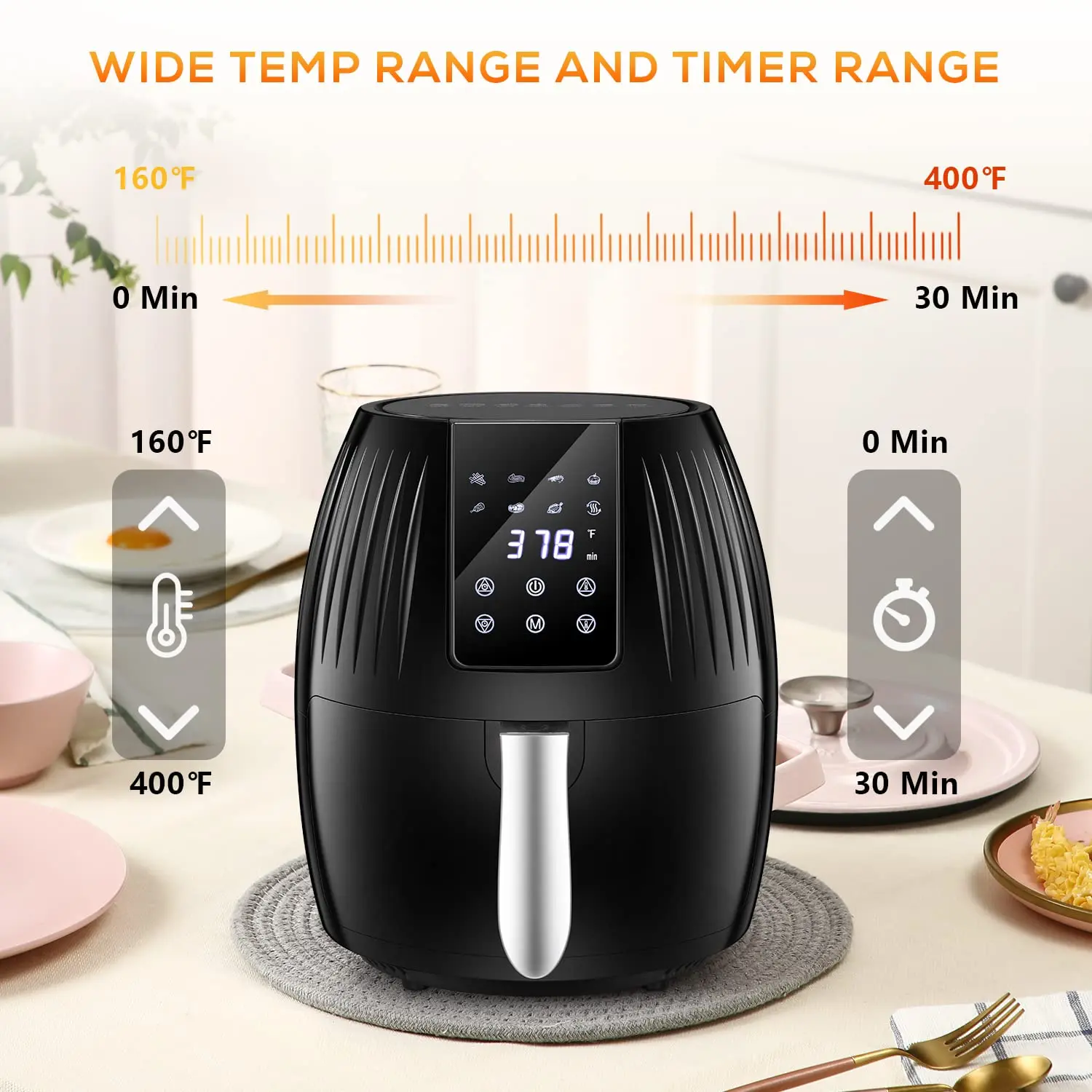 Customized Portable Electric No Oil 8 In 1 Touch Screen Baking Cooker Air Fryer With LCD Control