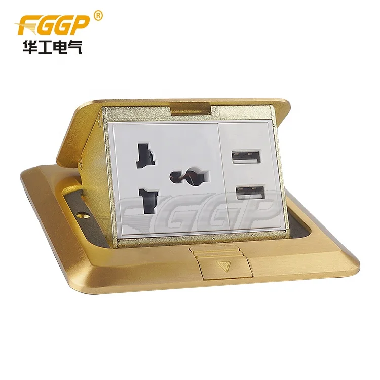ZheJiang Huagong FGGP Floor Kit with Recessed Duplex 20A TR Device and Adjustable Steel Box, 2-Gang/floor Power outlet