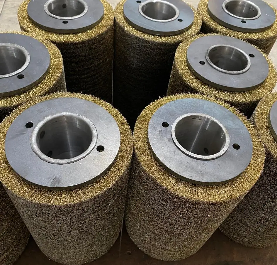 Customized Rust Removal Industrial Copper-plated Steel Wire Winding Cylindrical Brush with Shaft for Polishing