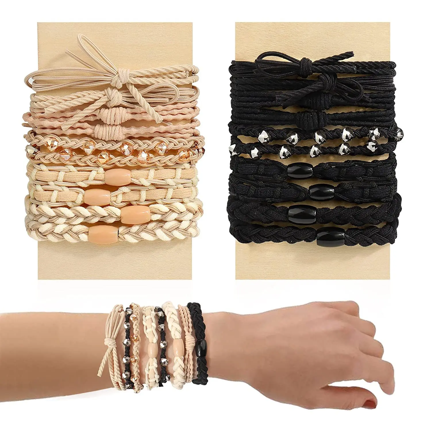 20 Pcs Hair Ties Boho Ponytail Holders Elastics Hair Ties No Damage Dark Hair Tie Bracelets for Women Girls