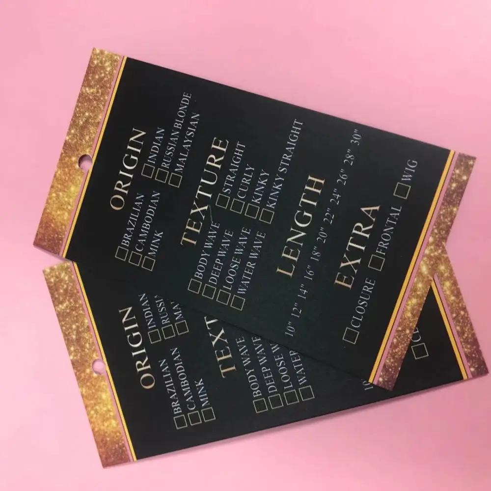 hair tag logo swing tag/label luxury foil tags maker for human hair