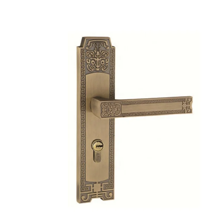 China Manufacturers Mortise Hotel Double Pull Red Copper Antique Classic Self Locking Aluminum Sliding Door Handle And Lock