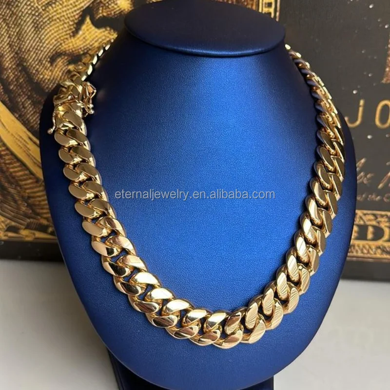 Factory Custom Hip Hop 20mm Real S925 Silver 9K 10K 14K 18K Solid Gold Miami Cuban Link Chain Necklace Bracelet for Men Women