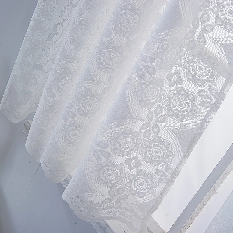 Белый кружевной Цветочный дизайн 3 шт. Cortinas De Cocina кухонные шторы набор коротких окон