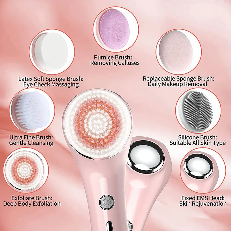 
Vibration EMS massage IPX7 waterproof multifunction beauty equipment Facial cleansing brush for skin care 